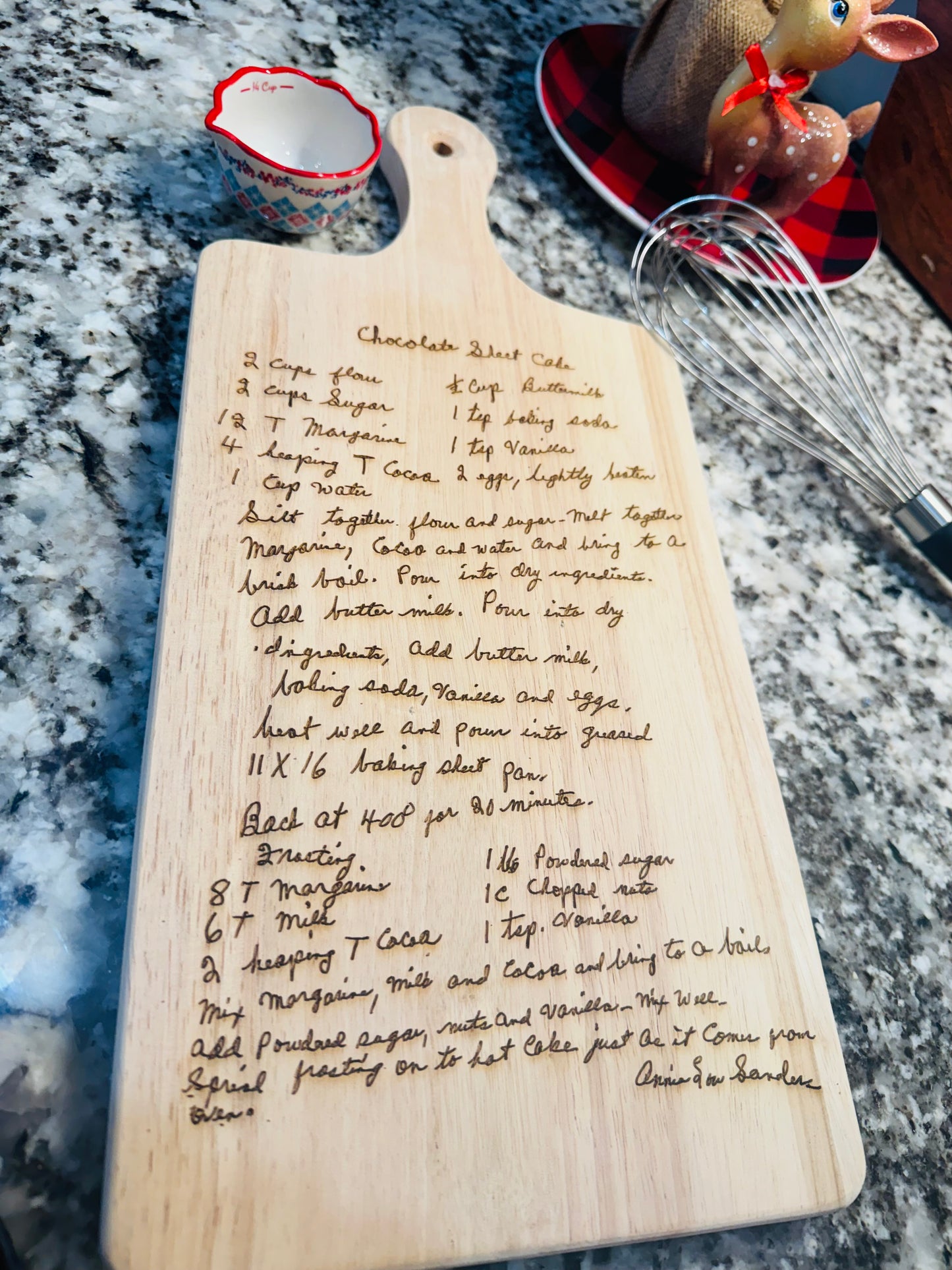 Engraved handwritten recipe cutting board