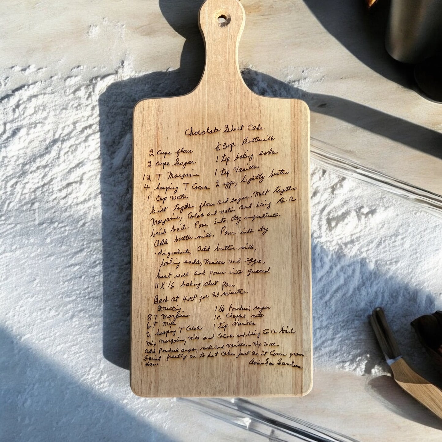 Engraved handwritten recipe cutting board