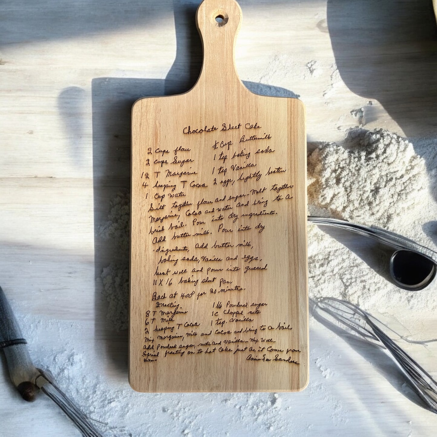 Engraved handwritten recipe cutting board