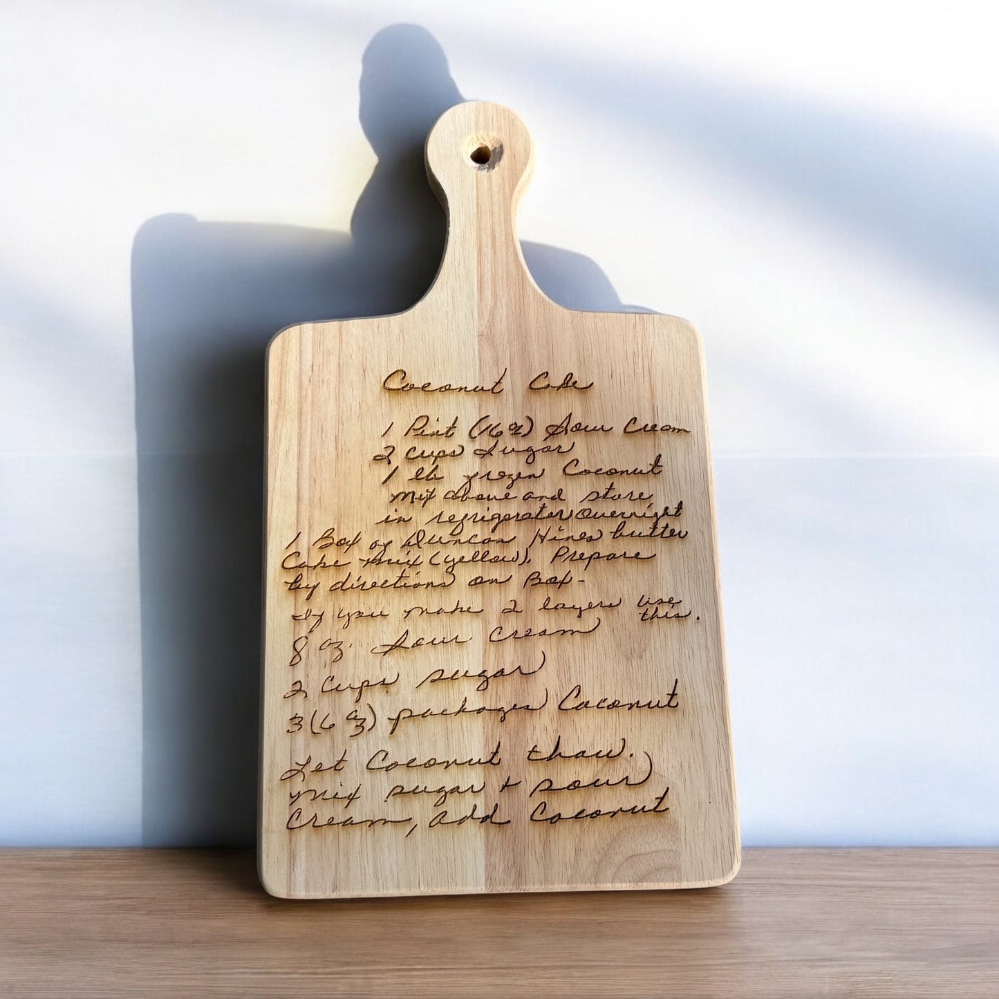 Engraved handwritten recipe cutting board
