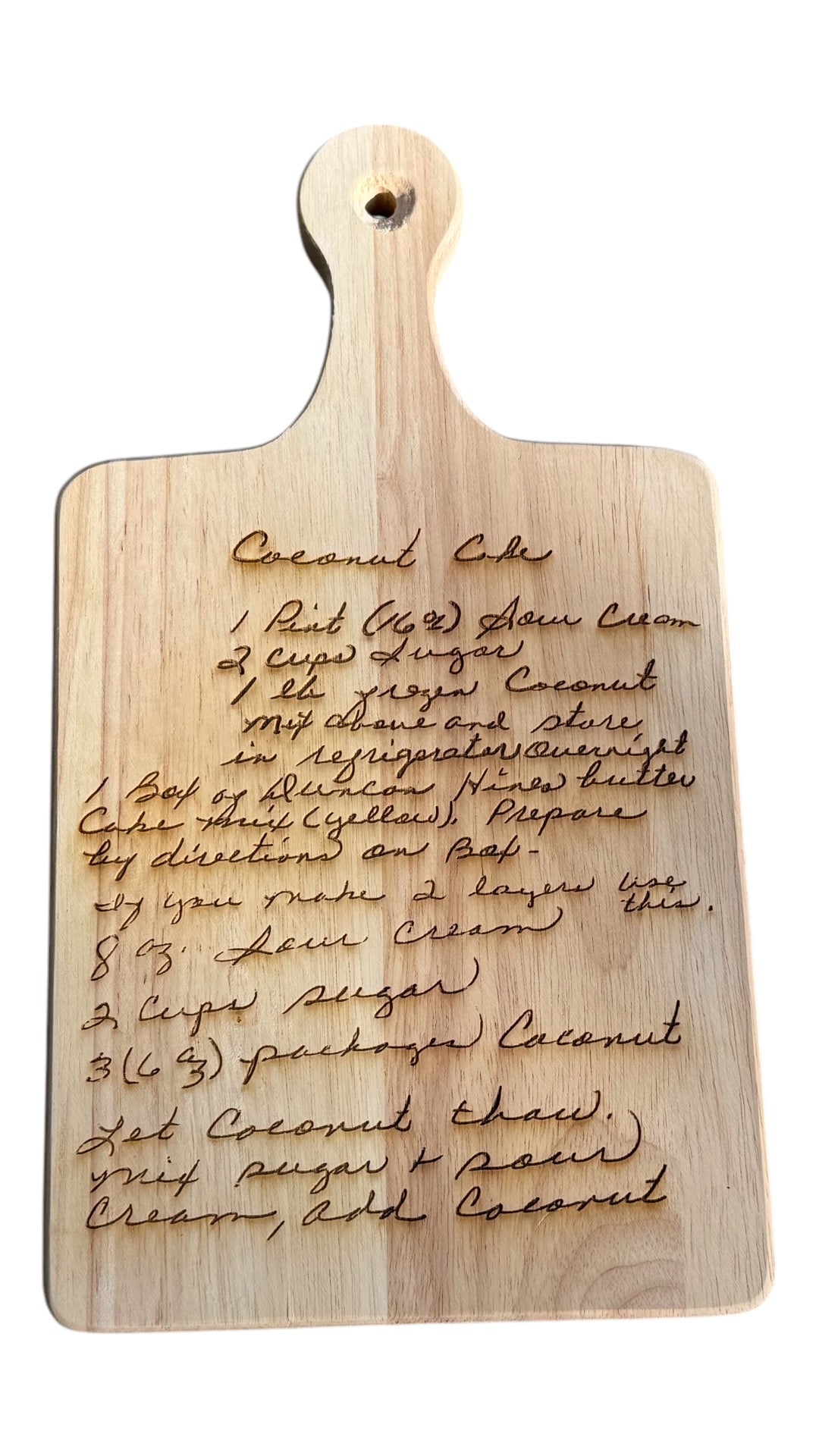 Engraved handwritten recipe cutting board