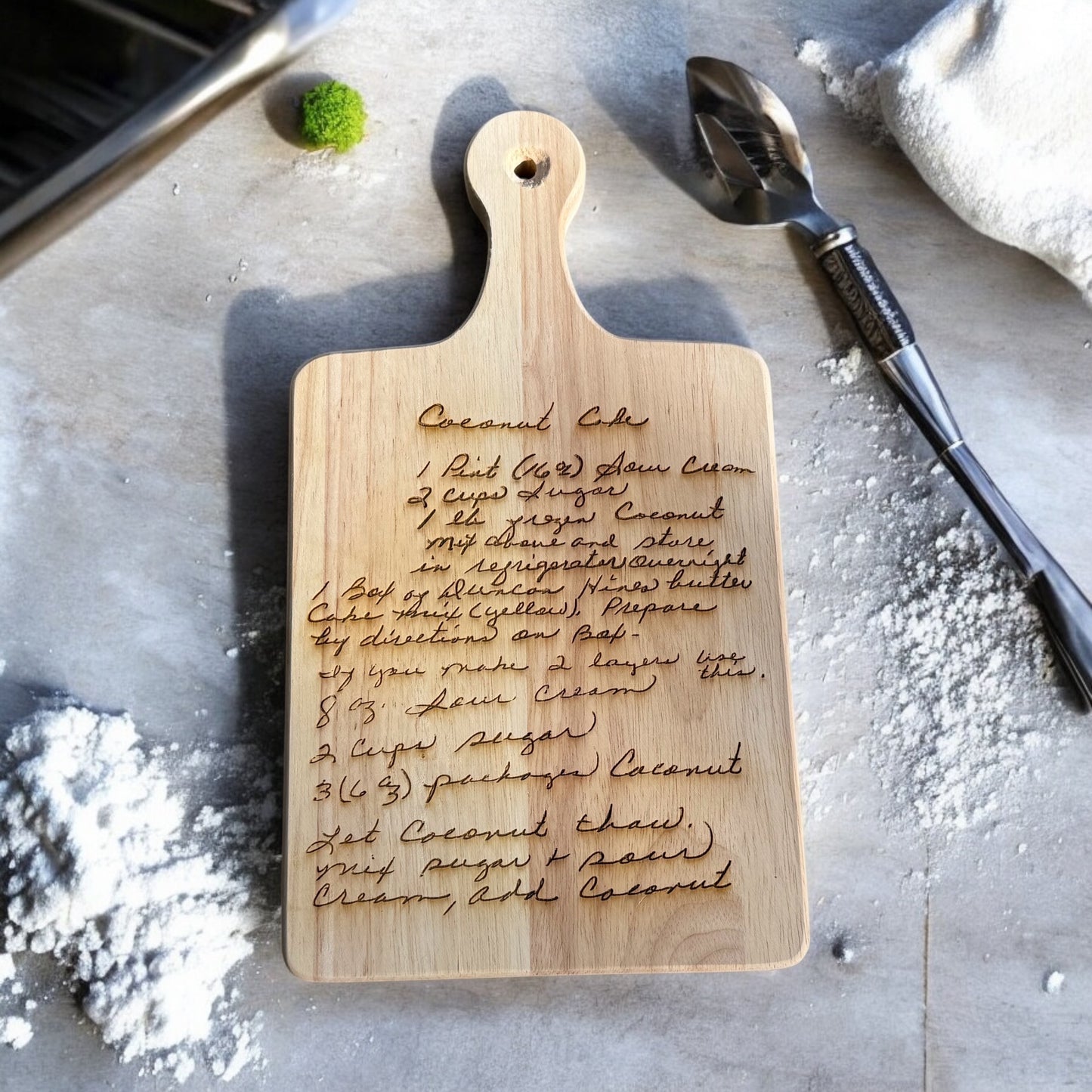 Engraved handwritten recipe cutting board