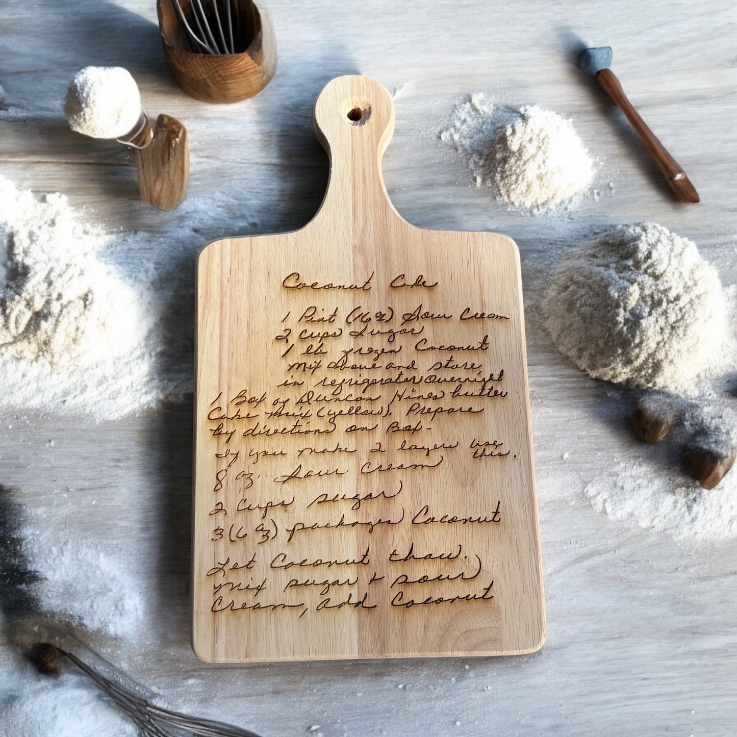 Engraved handwritten recipe cutting board